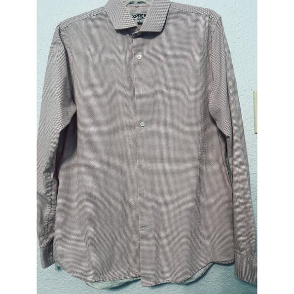 Express Mens Fitted Red & White Patterned Long Sleeve Shirt Size M Christmas - Picture 2 of 6